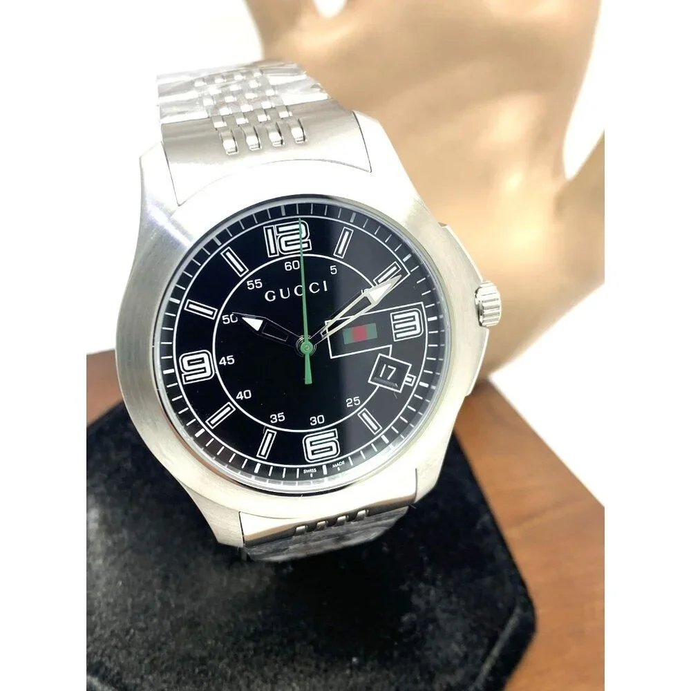 Gucci Men's Watch YA126201 G-Timeless Swiss Quartz Black Dial Silver Steel 44mm